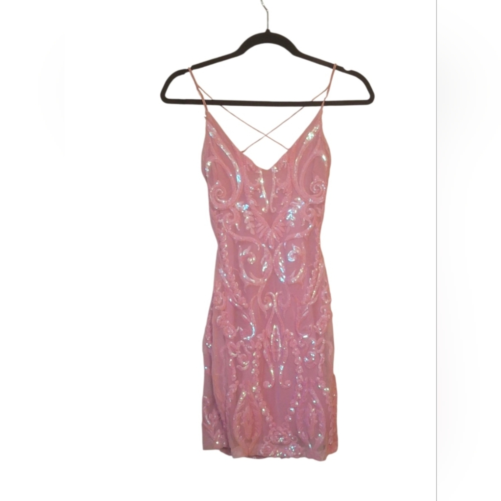 B Darlin Pink Backless Sequin Dress
